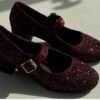Marry Jane burgundy heels